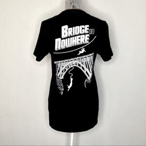 BRIDGE TO NOWHERE Men's Unisex Size Small Bungee Jumping Black Graphic T-Shirt